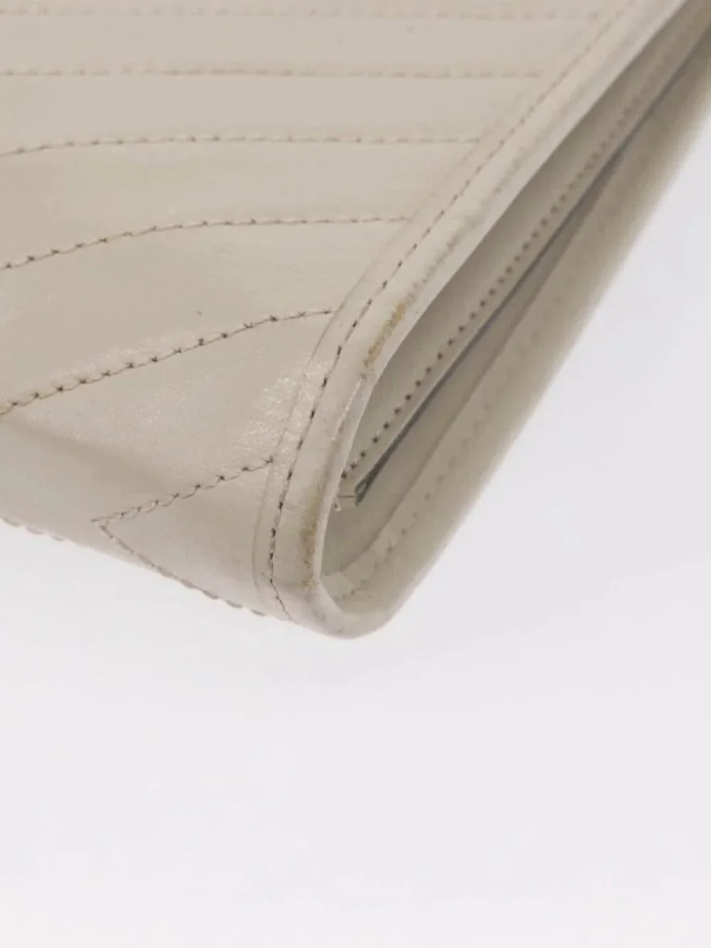 SAINT LAURENT Clutch Bag Leather White Gold Auth - Picture 10 of 14